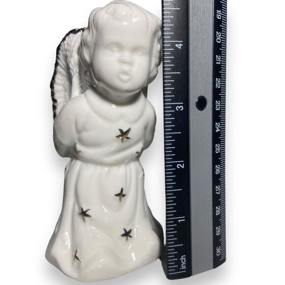 Angel Figurine White Ceramic Porcelain Gold Trim Candle Holder 4 6/8 in Vintage - Picture 9 of 10